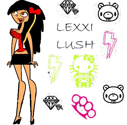  name:lexxi lush personality:nice,scene,friendly,heart-felt,and caring adishen tape:*camera turns on* Lexxi:hey guys,lexxi here,saying,i wanna be in total drama aléatoire cause i wanna win the prize and make friends.Im really nice most of the time but haters just hate me so i just have a devise for them"listen toi haters,i got a quarter in my hands,take this quarter and buy yourself a life asshole!".so yea....anyways please let me in,peace!8camera turns off*. IQ:104*yes i know not that smart* XD crush/dating:was dating soxfan89's oc travis,but i say lexxi should rendez-vous amoureux, date Killzthepain oc Zack<3 but also has a crush on noa if he doesn't sign up friends:everybody but enimes enimis:danny(slimshady),heather,courtney,eva,and ezekiel pic:
