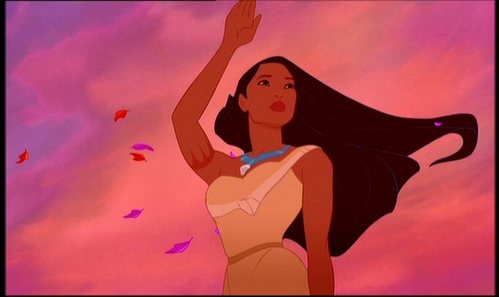 The sad departure in the ending of Pocahontas makes me cry. John Smith's leaving, Pocahontas stays. There's sort of regret in Pocahontas' eyes from the moment their hands pull apart. As the ship leaves, she runs and stops at the cliff. The wind carries the leaves dramatically, John Smith feels the wind, waves his hand "Ah-Nah" (Goodbye) in sign language and Pocahontas waves back. A Bittersweet Ending. 
