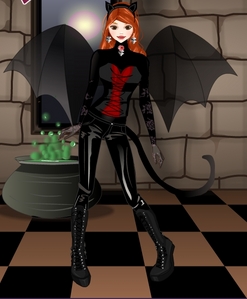  dis one! *snicker* it'd be 更多 fun cuz she's not in any anime. u could make up how she acts and stuff. i made her on dolldivine! (ok, so her hair isn't exactly curly, but...) she's actually made 2 be my death note RP charictor, Double S, in her 万圣节前夕 clothes.