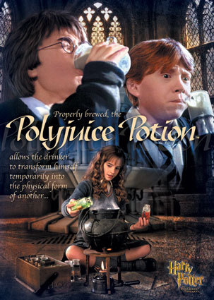  We refuse to drink the polyjuice potion *crosses arms* AHHHH BAD HARRY I 说 WE WONT DRINK IT! Good boy Ron just stare in terror. And Hermione... tsk tsk tsk.