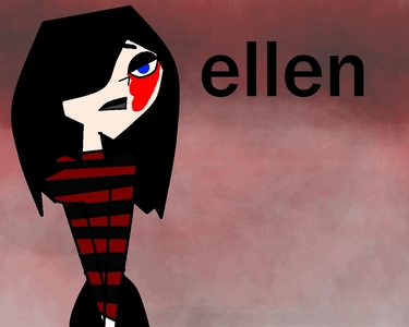  Name:ellen Age:16 Bio:she's twins with duncan but they dont live to getother cause they alomst kill micheal jakeson now she lives with gwen and her and gwe act like sisters Personality:emo,sweet,kind,shy Fear:seeing twin getting killed and gwen too Dislikes:nerds,trent,heather,courtney,girly stuff,and 담홍색, 핑크 stuff Likes:emo stuff,black stuff,singing songs that she made,loves too make vidoes with gwen,loves spending time with duncan her twin brother Audition:ellen:hi im ellen im really sad right now its me and my brother brithday today and i cant see him anymore (strats crying and gwen hugs her) really i have no idea why we cant see each other i have to give the ploice 1000 dollers to go see him i cant see him cause i dont that kind money (crys 더 많이 and gwen lets here go) gwen:so please let her in she's really sad so sad she might kill her self (drops camra)ELLEN GET AWAY FROM THE 총