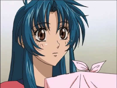  Hmmm well theres Akane, but her hair is blue and isn't a bluish black.. So Kaname from Fullmetal Panic. Her hair is black, but it looks blue. ^^