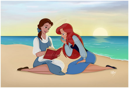  Belle from Beauty and the Beast. Then Ariel from The Little Mermaid. The picture is fanart par madmoiselleclau at deviantart.com