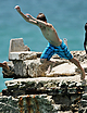 This is my picture of justin bieber and he is jumping off a cliff and he was in Barboudous .