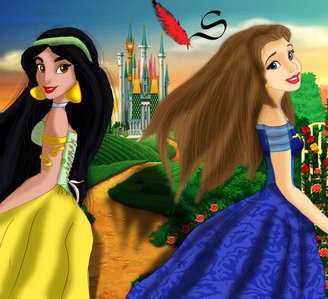 I like this picture the best of Jasmine and Belle which I found on Deviantart!
