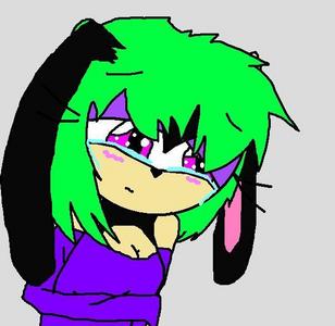 Name:Ritzu the Rabbit
Age:15
Likes:Carrot cake,cute things,the color purple,Knuckles (has a crush on him),stargazing,soccer,reading, and dramatic plays.
Dislikes:Being in social activities,her clumsiness,being bullied (she gets bullied for having green hair),and being hurt.
Other:Ritzu is very shy, sweet, and clumsy.