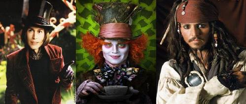 jack sparrow,willy wonka,mad hatter