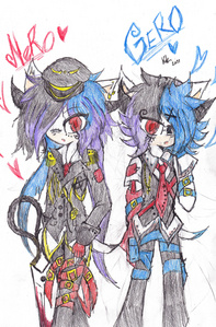  Names; Nero & Gero The Hedgehog Demons Age; Dosent have real one! (but they call himself to 16 ages) Weapons; Nero's weapons are giant scrissors and sometimes borror him brother's gun. Gero's weapons are small knifes and one gun. But he can use anything just, what looks good to throw. Likes; LOTS OF MONEY! killing if they get money of that, stealing panties in Rima's house. Rima the AngelHedgie... bernyanyi they own songs xD Dislike; Peoples, how annoy them. Half-Demons (like; Ryaki) if someone mencuri them money atau them jobs. Main Weakness; Own brothers & too shiny light. Sometimes Ryaki xD And them 'Mother', Shanshine how keep them alive. If anda need more, just ask while Rp :)~ <3 Art: (c) Me xD