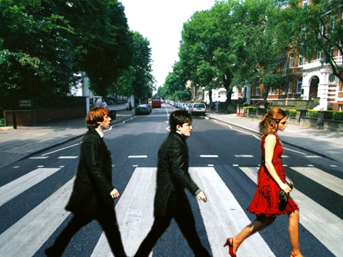  Rupert, Dan, and Emma walking with a purpose. The Beatles reference FTW (: *I changed my pic from Ron, Harry, and Hermione in First năm to Rupert, Dan and Emma.