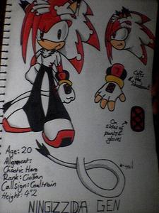  Name: Ningizzida the Hedgehog. Callsign: Coaltrain. Rank: Civilian. Height: 4"2. Age: 20. Weapon/Power: Super-agile, very fast but not as fast as Sonic, can jump and use parcour extreamly well, ex-theif, treasure hunting, can understand most ancient languages. Personality: Moronic, stupid, hyper, even Mehr hyper after a slushy, Twinkie-lover, little scatterbrained, but can be smart/serious when he needs to be. Otherwise he's a total dickhead. Hates cold weather. He swears a lot. Art and character (c) MephilesTheDark 2010-2011. Do not steal/alter/edit/use without permission. (Sorry, had to post that message because people have been stealing my art recently. Hence why I took all/most of it down. It is up for viewing at; http://www.taw-fanfiction.webs.com )