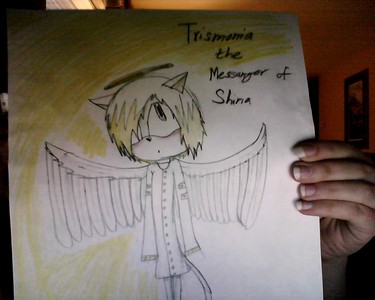  Here is mine, his name is Trismonia, he is the messanger of the goddess of Justice, Shina! :3