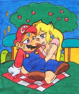  Peach,OF COURSE!!!Mario always saves her and персик cares for mario...sometimes alot...