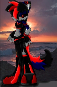  Name: Midnight Dark শিয়াল Age: 17 yrs Personality:not sure what to put but she is a Scorpio (look up born on a rotten day) Species: শিয়াল Powers: She can control fire(blue and red flames) Also she can grow thorns at the black part of her tail when she is trapped under a opponent. Weapons: A flaming whip অথবা a double-sided axe Fears: She is scared, heights,thunder, and again has a thing about the environment trying to ruin her life XD Extras:She has a scar that forms an 'x' on her lower back that can be really pain full if there is to much pressure on it (Ex: a kick অথবা a মুষ্ট্যাঘাত is painful to her in that area) She has a scar on her right eyes, a scar that goes down her left leg (it starts at her knee and down to her ankle) The wrist bands she has help control her mood swings and hides her true form. She has wings, its normal for her kind, though she never shows them...unless she as to. weaknesses: the 'X' scar, a abyss ruby that can be found near the bottom of a volcaneo, using to much of her powers can drain her eneragy quickly.