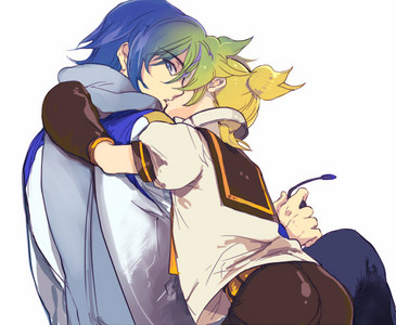 I was going to post NaruSasu to combat OP's SasuNaru pic, but I've already posted my nicest one many times. XD 

And so here we go. Kaito X Len. :3