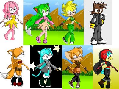The second one on the top is a fox version of my Seedrain. Draw whichever one you want. The second one on the bottom has a golden glove on her left hand that has claws on it. The species from left to right are: android-echidna, fox-Seedrain, Porcupine, hyena, fox, cat, chihuahua, eagle.