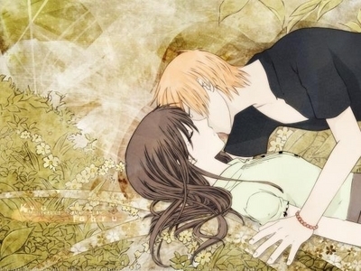 Ooh! I have one! I have one! Yes, I am posting these two AGAIN! I can't help that they're so ADORABLE together! This is Tohru and Kyo's first kiss... if it counts, since she was only somewhat conscious after she fell off the cliff.