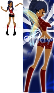 Name: Cindy Age: 18 Powers: Hell And Heaven+Invisibility fuente of power:(e.g.ring,necklace etc): Scepter of Hell Transformation: Normal Winx History:she wus born at el espacio then her motehr left her.so she and her dad goed to earth.when Cindy wus 11 years old she found out about her powers she used them in school.strange men one día comed in cindys house and attacked her!then he raped her:(.he didin't now that she is a fairy of heavens(he wus wery bad and strong wizard)so then he gived up his powers on her and then he daed! Status(royal,normal): PRincess of Hell And Heaven inicial planet: el espacio But más EArth Looks: Dark SKin,Dark Blue Long Hair,Red Demon eyes. Looks in Fairy form:Hair=Pony Tail :D red parte superior, arriba and Blue/Red shorts,red shoes Pictures in normal girl and transformation: