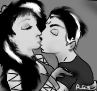  I drew a guy and a girl kissing. :P On the computer. Heheh ... I used Paint ... then edited it on GIMP. X3 I'm only 13 ... and I don't care if tu maybe think this is weird. LEARN TO DEAL WITH IT!!! X3