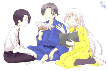  It's the Mabudachi Trio from Fruits Basket! I loved how Hatori remained completely unaffected whenever Shigure and Ayame got together in some scheme. They have an awesome friendship in my opinion.