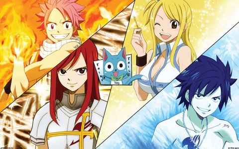  1.Erza Scarlet~ 2.Jellal Fernandes~ 3.Natsu Dragneel~ 4.Lucy Heartfilia~ 5.Happy~ THEY ARE ALL FROM ONE ANIME-~~FAIRYTAIL~~ I 爱情 FAIRYTAIL!!