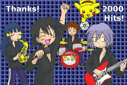  Pokemon rock out!! :D Ash- lead singer Shinji- ギター Dawn- Saxophone Brock- Drums Pikachu- I have no idea what he's playing, I think it's a Tambourine