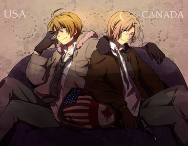  These sexy bishes right hurr. America and Canada from Hetalia. =w=