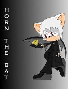  PREPARE FOR TEH ORIGINALITEHS! Gaiden Horn Batticus A.K.A. Horn The Bat Age: 19 Batrakan Years, 190 Earth/Mobius anno Gender: Male Fur: Bleached White (Naturally Black) Hair: Bleached White, Gray (Naturally Gray-Black) Attire: Black Leather Gloves, Black Leather Boots, Black T-shirt, Skull Necklace, Voodoo Doll Necklace, Black & Grey Trench Coat, Black campana, bell Bottom Pants, Small Skull Piercing, Black Rings With Fashion Spikes. Alignment: Whichever Benefits Him. Mostly Bad Likes: Gold, Sweets, Rain, Nighttime, Apples, Smoking, Drinking, Mischievousness, Musica Concerts, Rock, Metal, Electro, Raves, Moshes, Bourbon. Dislikes: Daytime, Idiocy, The Sun, Organized Religion, Phobia, Sports. Married To: Tibs The Pikachu (Openly) (Tibs owned da Skull_Rose previously, Solar_Soul presently.) Children: Clyde Dicax (Althought referred to as not his, there is DNA evidence that shows they are related.) Best Friends: Zipher L, Coro Succitab (On Occasion), Jackson The Disturbed. Powers: Manipulation Of Shadows & Void Ability type: Fly http://sonicfanchara.wikia.com/wiki/Gaiden_Horn_Batticus For full origin story. Sorry. Character limits. Horn was created da Zane Luxuria Zenon (A.K.A. Darkhorn, DarkhornGenesis/Genocide, LatinForLust and ZanicalInritus.) ADDED SHIT HERE, DOG. Horn was created 1999 da Zane Luxuria Zenon (Me... :D) Then was altered to his main concept in 2003, the first being scrapped as Coro. Horn was later refurbished and fine-tuned in 2010 and again in 2011. Horn's main fonte of income is working as a testing subject at Chemical Plant Zone Co. He blew all of his money away like an idiot. His main weakness is rain, which hinders his flight ability greatly, and strong sunlight, which peels his skin. off like an orange. He also isn't a very good physical fighter, and his power can be zapped away with an absorbing ability. A common misconception that Horn receives is since he has a daemon, that makes him immortal... No. It gives him his power and nothing more, although the power and the daemon are not directly linked together. Horn is not immortal and can be killed easily da either going inside a tanning letto o somewhere with strong sunlight and confined, o using any of the [i]classic[/i] vampire killing methods, but this takes a bit longer. Anything I am missing, please tell me and I shall add it. Picture made da an old friend of mine called Chowder. I consider it to be the best picture of him to date.