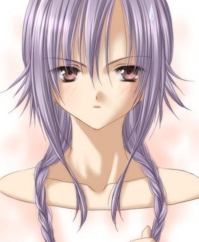 anime girl with purple hair and bangs