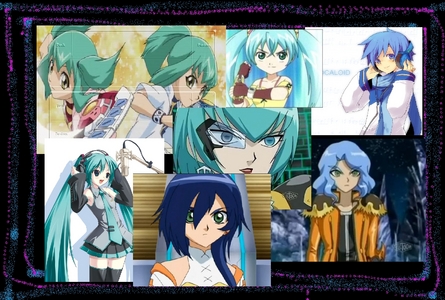 Luna and Leo from Yu-Gi-Oh!
Runo from Bakugan <3
Kaito 
Miku
Mylene from Bakugan (the one with the eye thing)
Gus from Bakugan
and Fabia from Bakugan (I love Fabia the most <3[and Shun the most too])