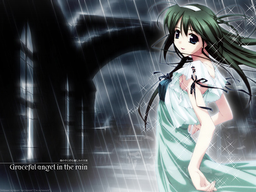 anime girl standing in the rain