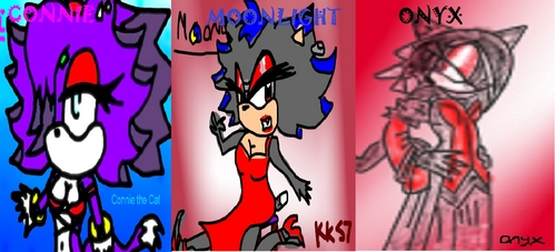 Connie:Eyes of Ice Blue.Claws like swords.Power within.I am smart.most likely older than you.and I focus. I will beat you once.I.
Moonlight:Markings of pure power.Blazing Red eyes.technike like no other.I will beat you. I . Mean .
Onyx:Blackest of fur.Strikking skill.amazing balence.I will beat you. I . Mean . It.
