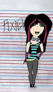  name: pixie mabitt built: slender and tall (she dosnet lok it but she is) skin; white race: japanise eyes: green hair: uhh wt? hair clour: black with pinnk highlights compliment: high five taunt:finger acros neck as in youre dead