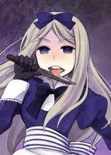 Belarus from hetalia axis powers
with her cold and evil purple eyes.