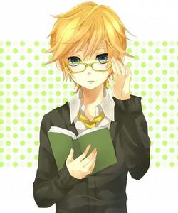  Kagamine Len wearing glasses kawaiii~