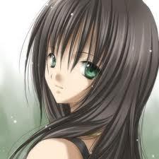 anime girl with light brown hair and green eyes