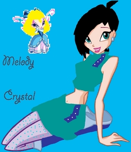  Name:Crystal Age:17 Power:Music and Ice Personality:She is a nice girl,but quite timid near strangers due 2 wat happened in her past.She is not quick 2 judge,and cares a lot for important things in her life:Family,close friends,pets and her pixie. Bio:Crystal was born with her parents in the Harmonic Nebula.They were kind,and took good care of her.Crystal was a bright child,and as she grew older,she luved 2 write.She spent every moment she could writing short stories.Soon,her sister Di was born.As Di got a little older,Crystal began 2 read her stories 2 her.Di enjoyed them very much.Life was quaint,but soon her mother became ill.She died shortly after the diagnoses.Crystal was devastated,making it even harder 2 cope in skool.Kids bullied her after her mother's death,teasing her about it.Crystal grew very self-conscience.Barely talking 2 any1 but Di of very close friends.She would find refuge in writing,which helped her escape from the cruel world.Di would also help her cope with her hard life.Crystal soon started 2 notice that she could do things that she couldnt do b4.Her father soon told her that she had magical powers,just like her mother.Crystal was delighted,and started 2 practice her powers,soon realizing they consisted of muziek and ice.Soon after discovering her powers,a small pixie arrived.She was the pixie of muziek named Melody (And became her bonded pixie).Later on,as she grew older,Crystal was sent 2 Alfea,where she would leanr how 2 use and control her powers better.Crystal is now a full fledged Enchantix fairy,but is still very timid and shy at others.(But of course,still luvs 2 write) Attacks: Stareo Clash Sonic Screen Enchantix bas, bass Boom Harmonic Blast Arctic Blast Blizzard Ice Tower Ice Bracelet Pixie:Melody:Pixie of muziek Sibling(s):Di (14) Level of Magic:Enchantix Pic: