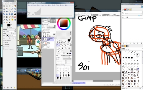  I just use GIMP atau Sai to draw. Though, technically, I don't really make Total Drama fancharacters :P (I have my own characters in no fandom). Gimp: http://www.gimp.org/ Sai: http://sai.detstwo.com/sai/ (not free; I'm using a trial version right now) Then, I just try to draw the character. I use lebih than one layer (one for sketch lines that gets deleted later on, lineart layer, and color layer). I guess here's a screenshot (I don't know who the girl is; I just drew something random).
