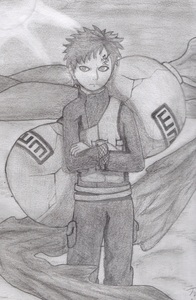  This is my interpretation of what my favoriete character Gaara would look like as a chunin, of journeyman ninja. I'm very proud of it because it took quite a bit of time to do and has a lot of details in it.