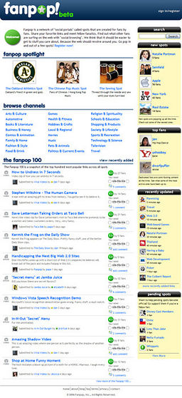  The फैन्पॉप homepage on launch day: August 1, 2006