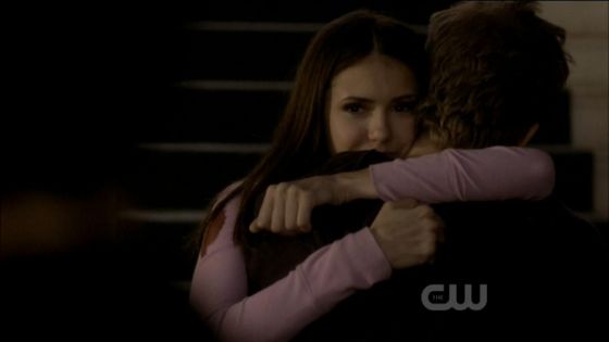  Elena hugging Stefan in front of Damon