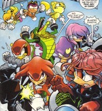  The Chaotix flanking the Dark Egg Legion during the attack on the Eggdome