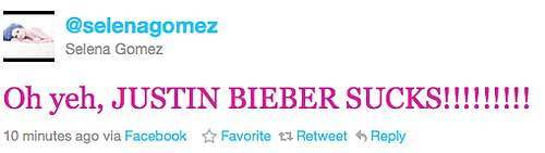  Selena's tweet about Justin Bieber