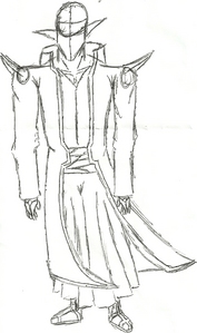  (Xarptic's clothing. The trim, boots, and cummerbund are all black, his vest is red, and the stripes