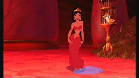 Here is one of her without Jafar, but she is flirting with him and you can see the whole outfit, if t