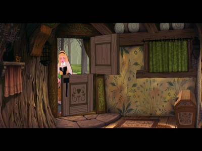 Find a pic of Rapunzel in a green dress.