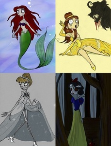 hehe i found 1 with  4 princesses 
ok please find a pic of ariel and belle drinking coffee