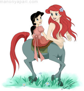 How's this one? Now find a fan art of Ariel in her pink dress and a silver necklace walking along the