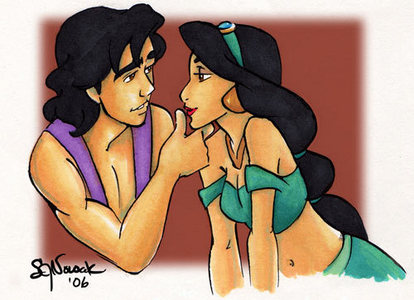  Here wewe go! Is this okay? If so find a shabiki art of the balcony scene from Aladdin.