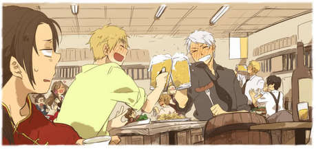 XD, it seems that England's having a great time at the bar. And I love China's reaction to England an