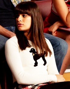 Here's one of Rachel's animal sweaters.

Next: Santana's dirty looks 